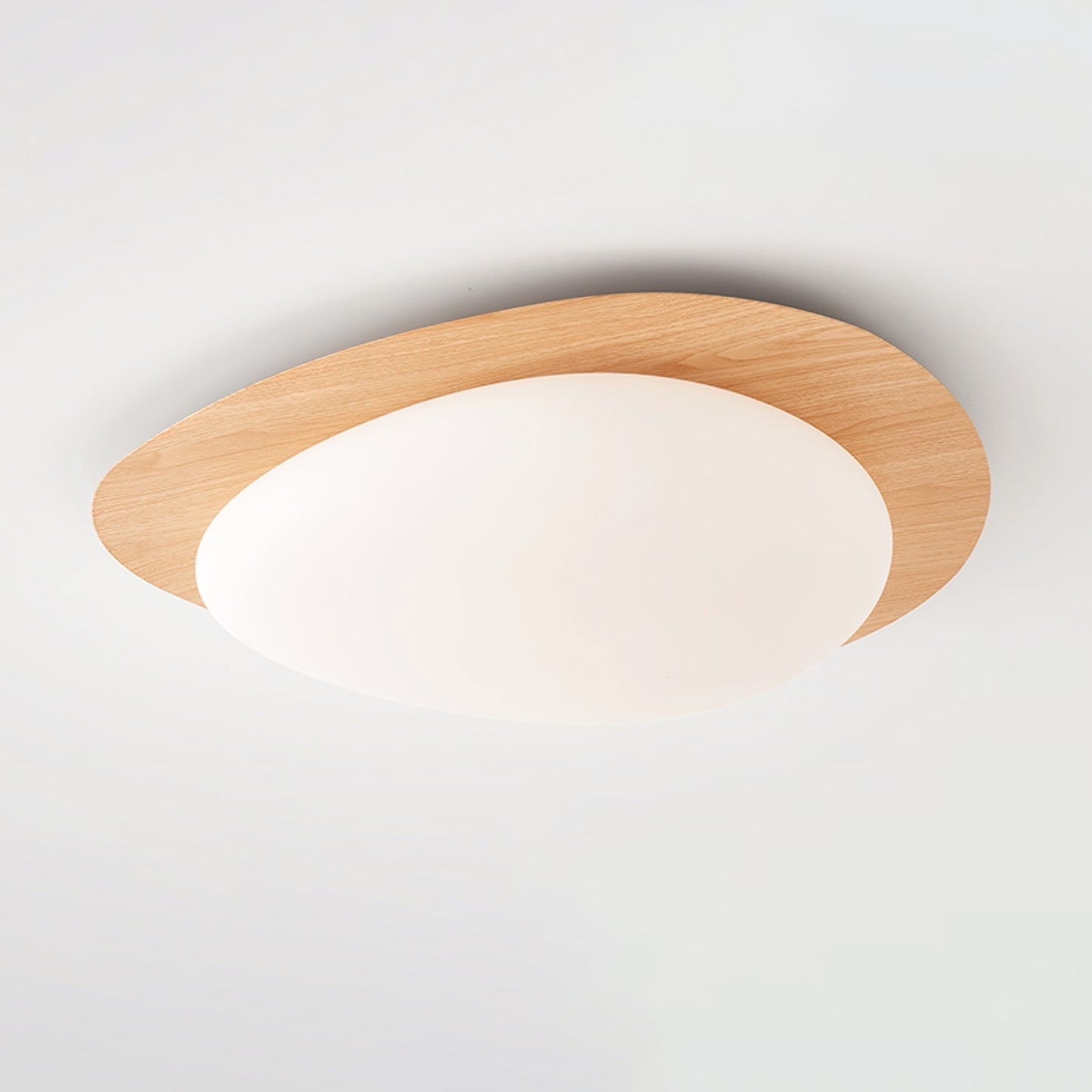 Pebble Round Flush Mount Ceiling Light With Wood-Trim Rim