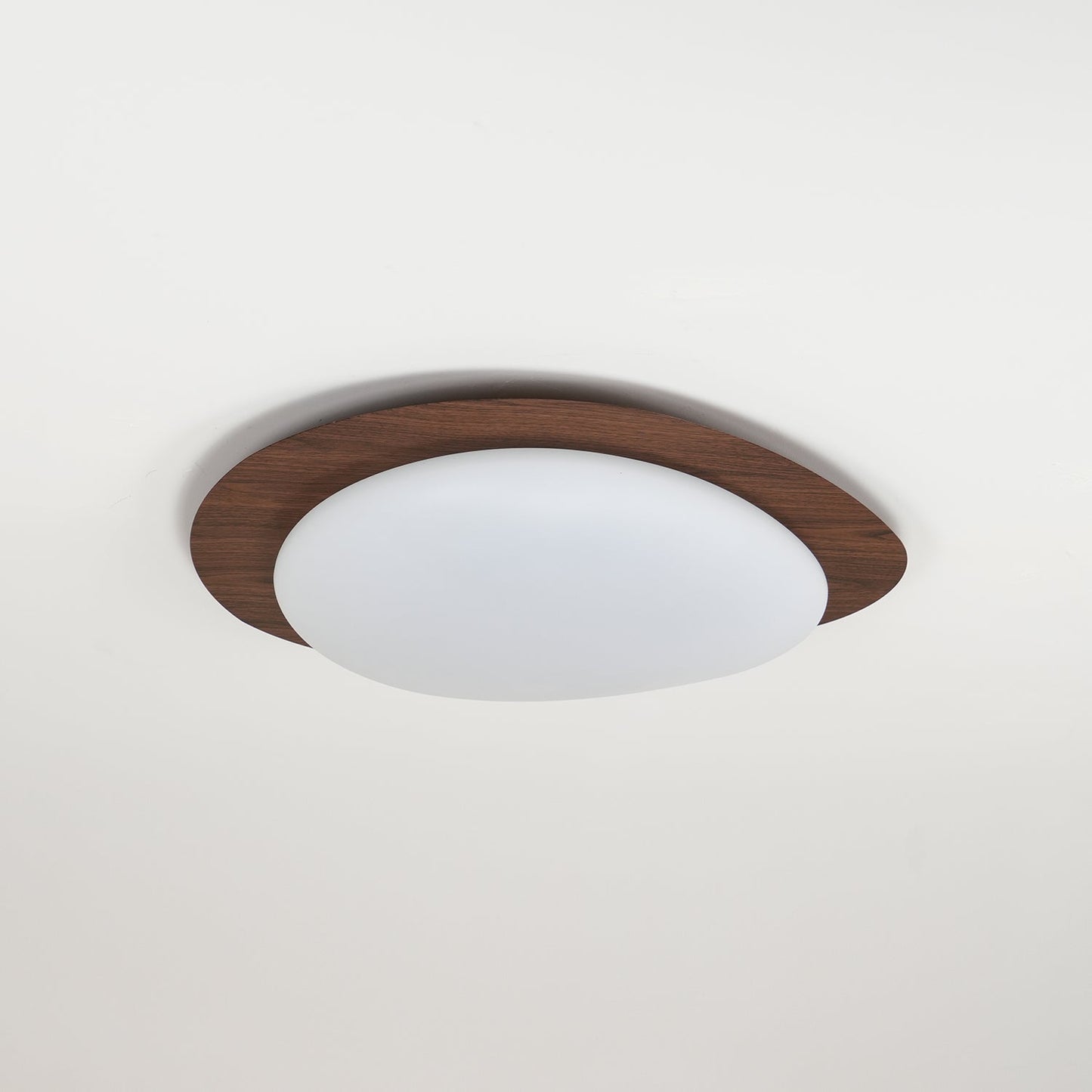 Pebble Round Flush Mount Ceiling Light With Wood-Trim Rim