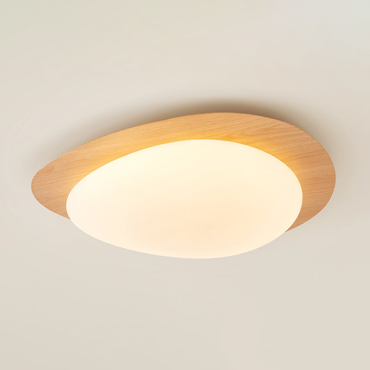 Pebble Round Flush Mount Ceiling Light With Wood-Trim Rim