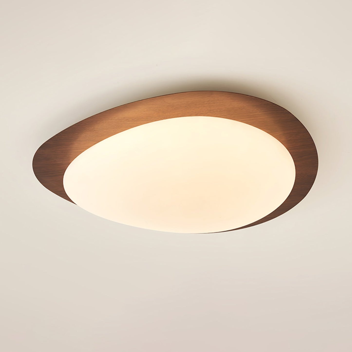 Pebble Round Flush Mount Ceiling Light With Wood-Trim Rim