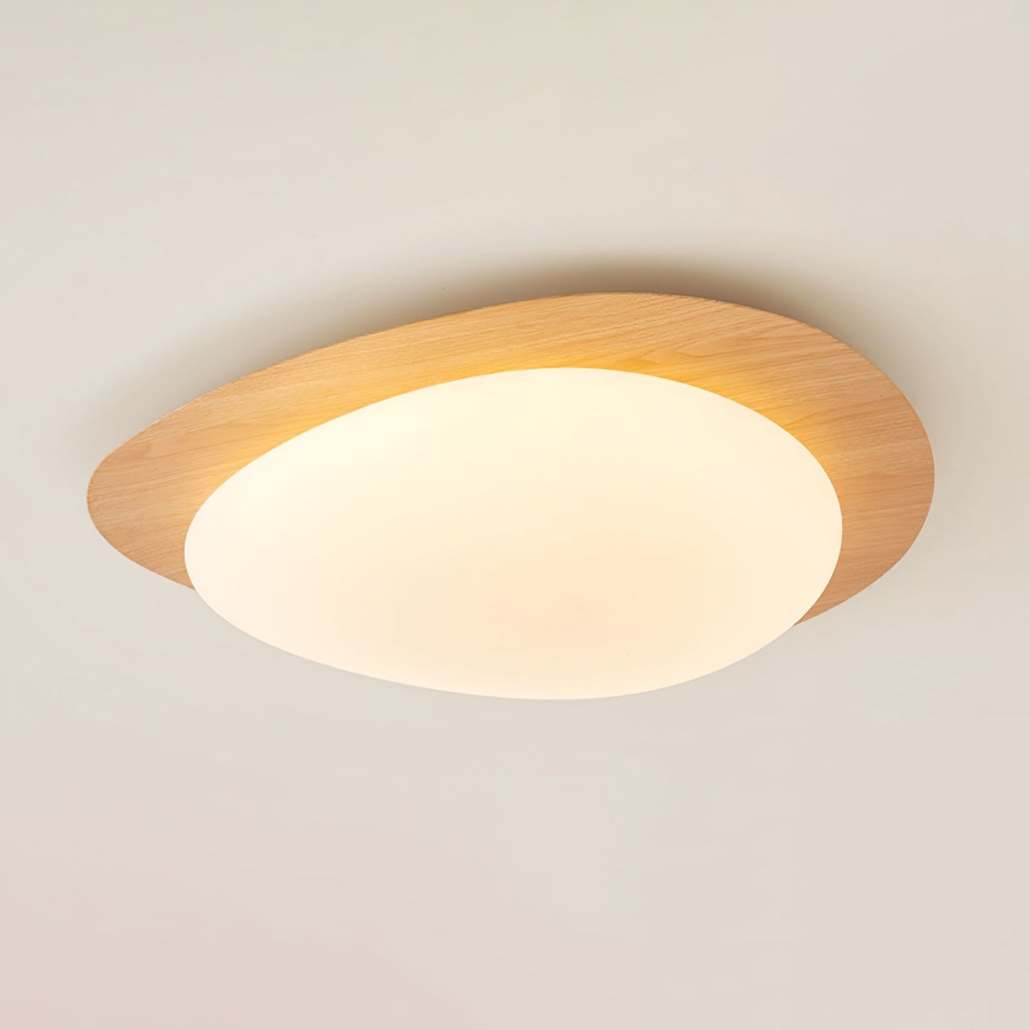 Pebble Round Flush Mount Ceiling Light With Wood-Trim Rim