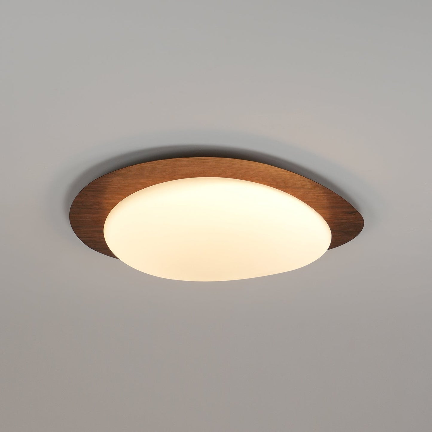 Pebble Round Flush Mount Ceiling Light With Wood-Trim Rim