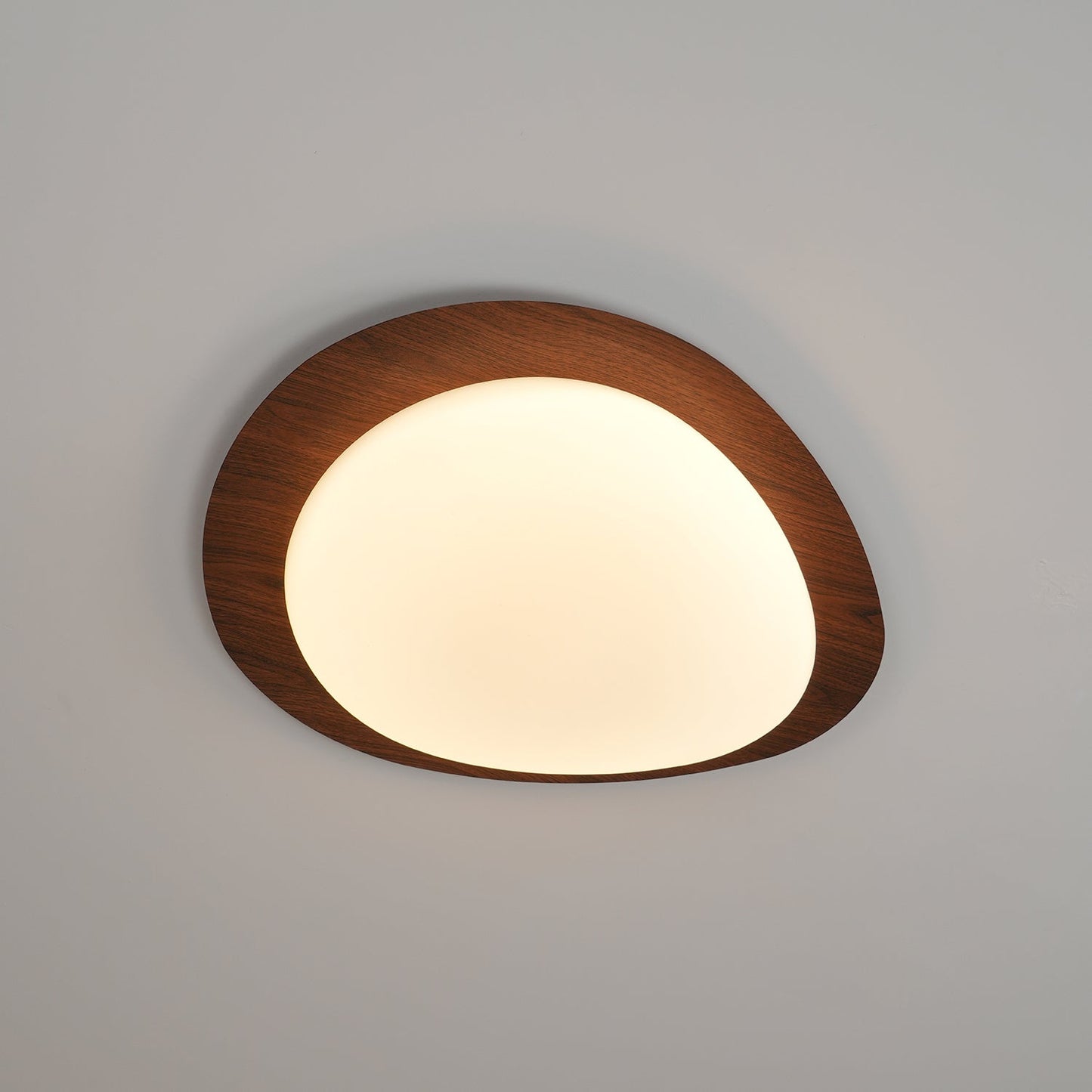 Pebble Round Flush Mount Ceiling Light With Wood-Trim Rim