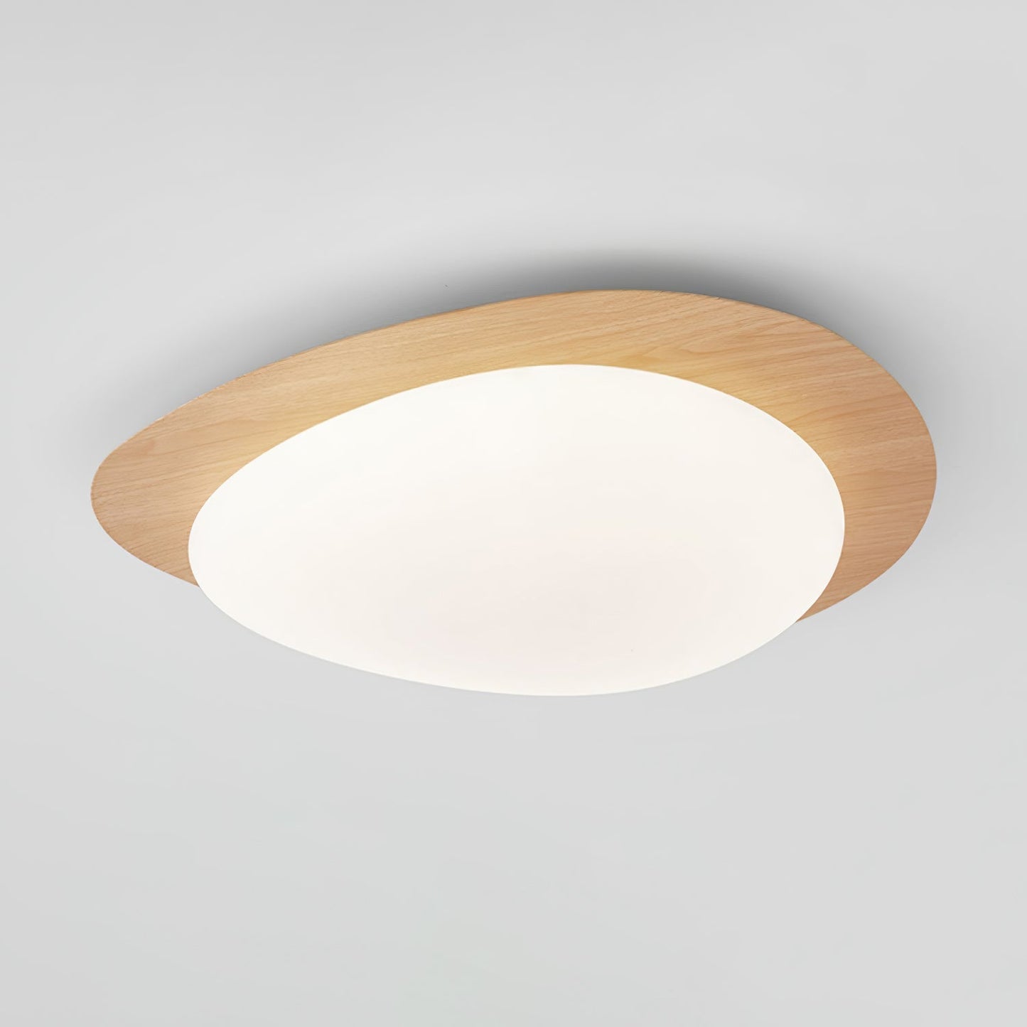 Pebble Round Flush Mount Ceiling Light With Wood-Trim Rim