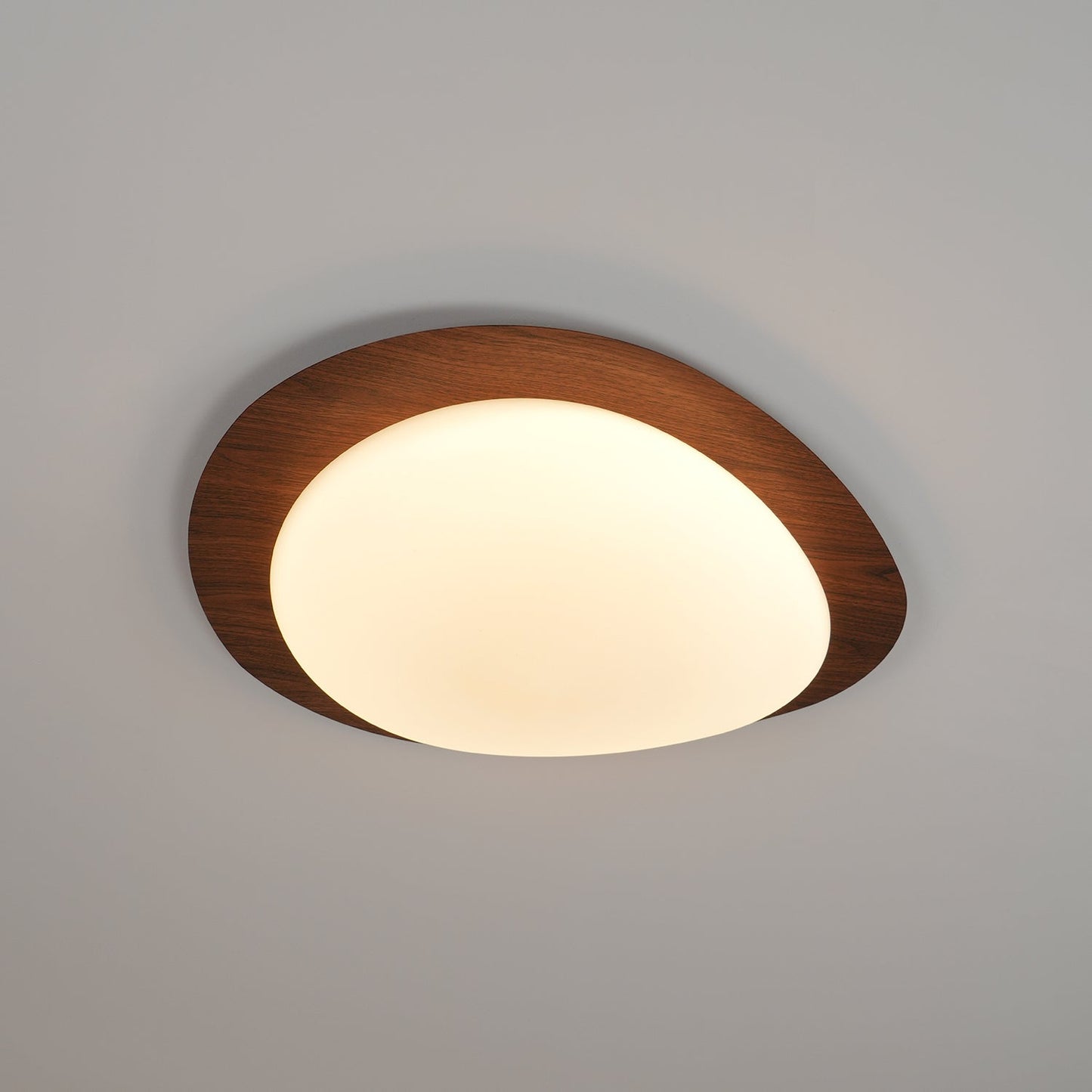 Pebble Round Flush Mount Ceiling Light With Wood-Trim Rim
