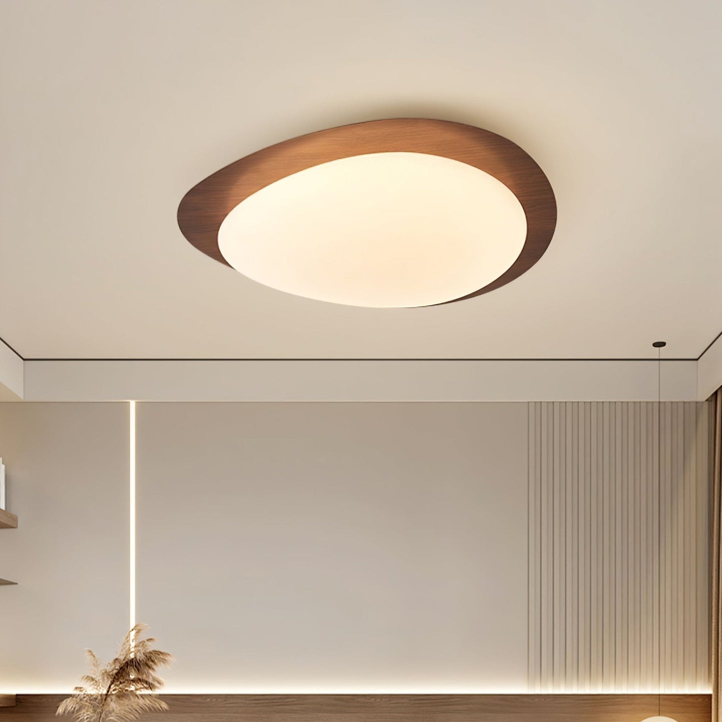 Pebble Round Flush Mount Ceiling Light With Wood-Trim Rim