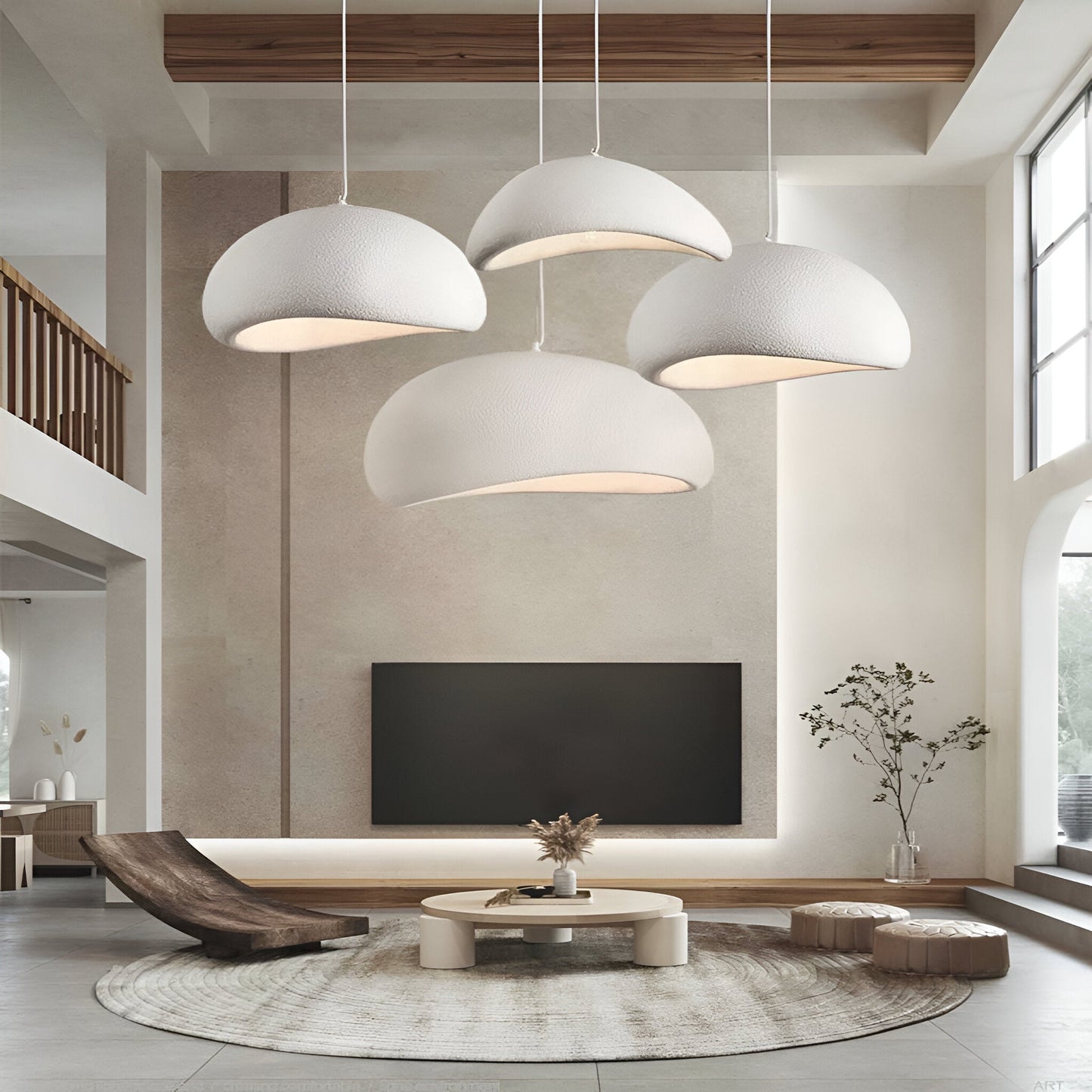 Wabi-Sabi Polystyrene Pendant Light With Spherical Dome Shade