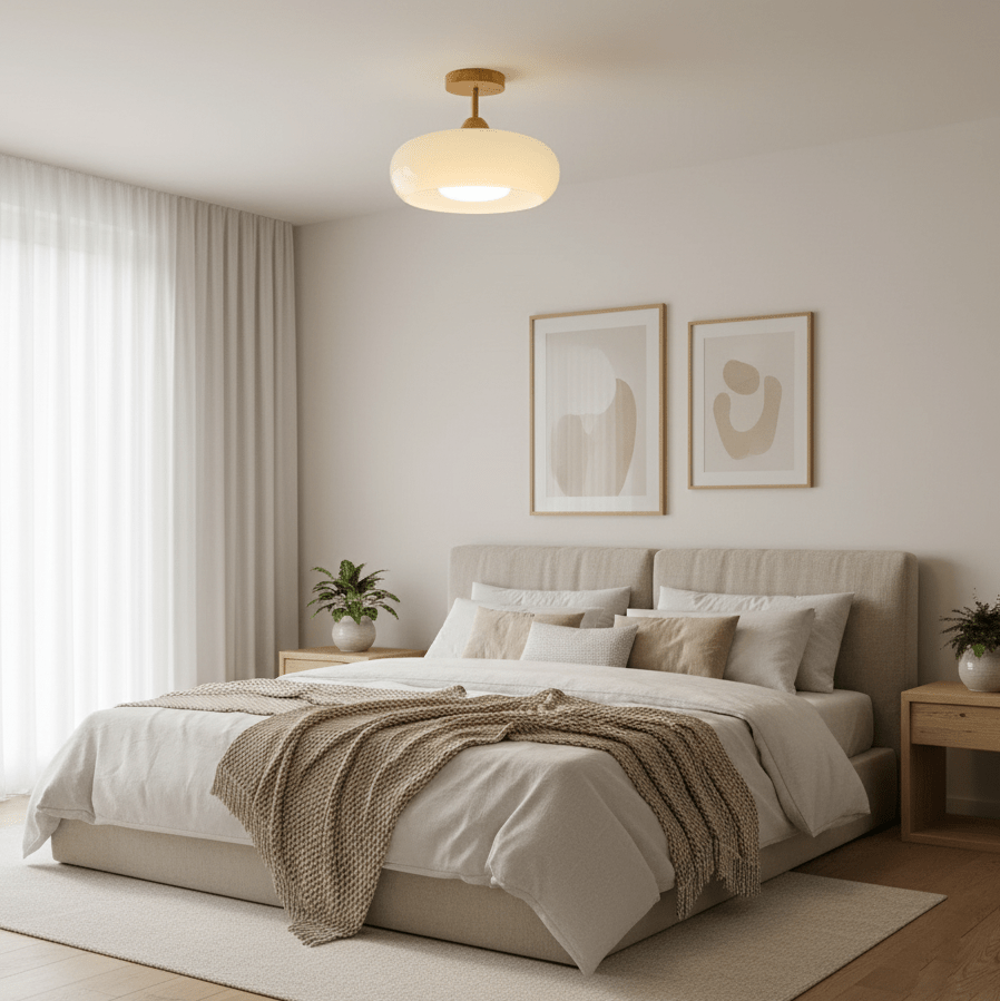 Glass Shade Ceiling Light With Wood Canopy