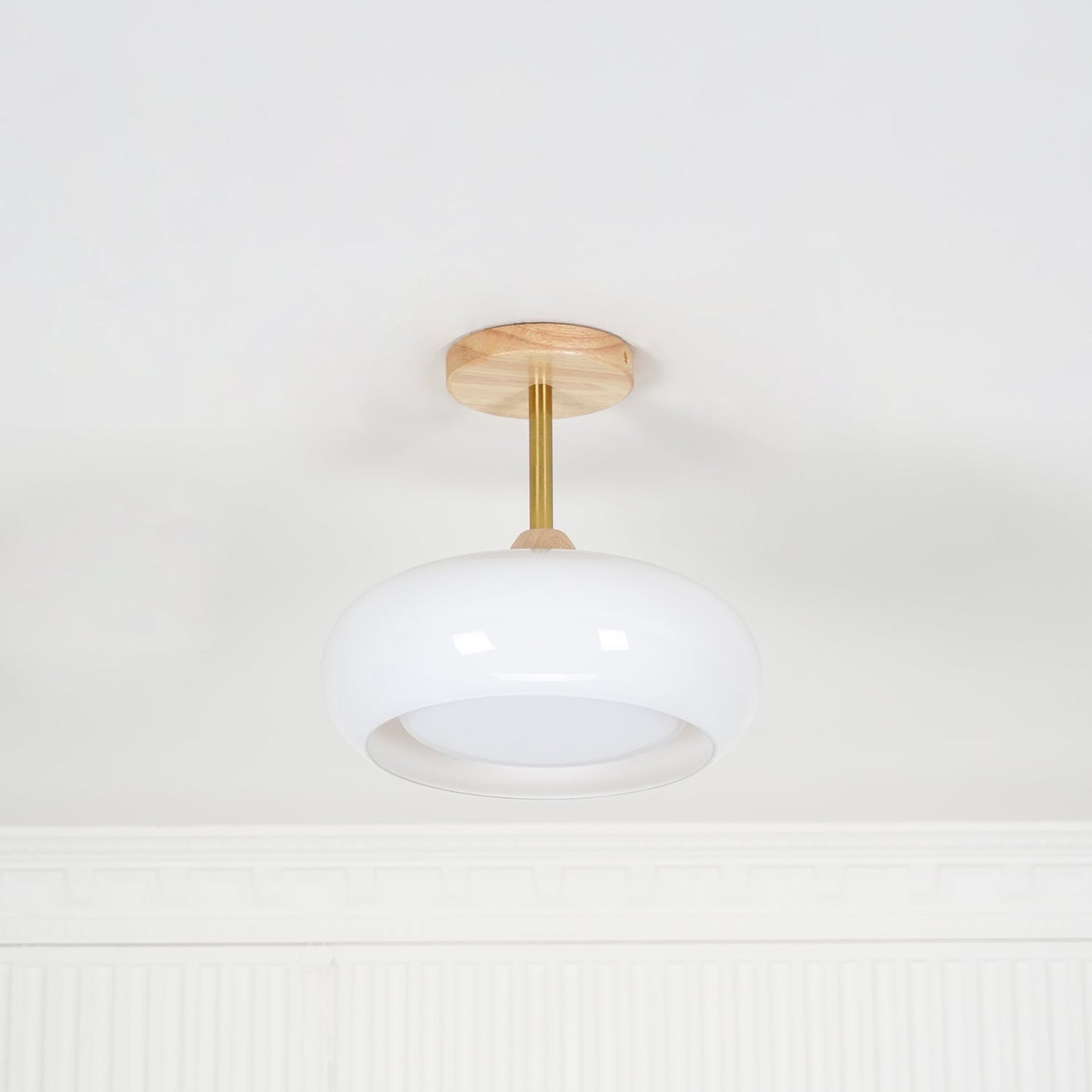 Glass Shade Ceiling Light With Wood Canopy