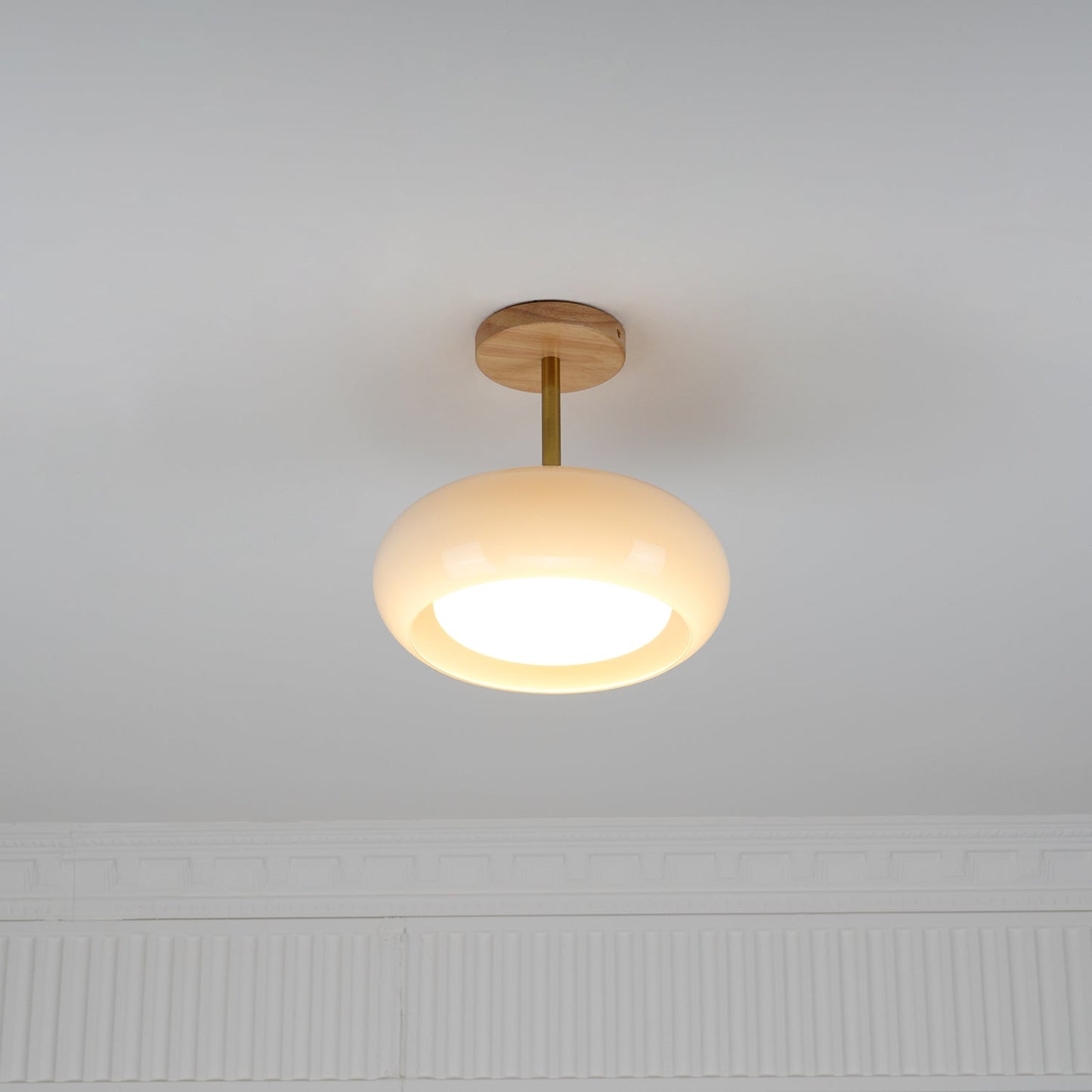 Glass Shade Ceiling Light With Wood Canopy