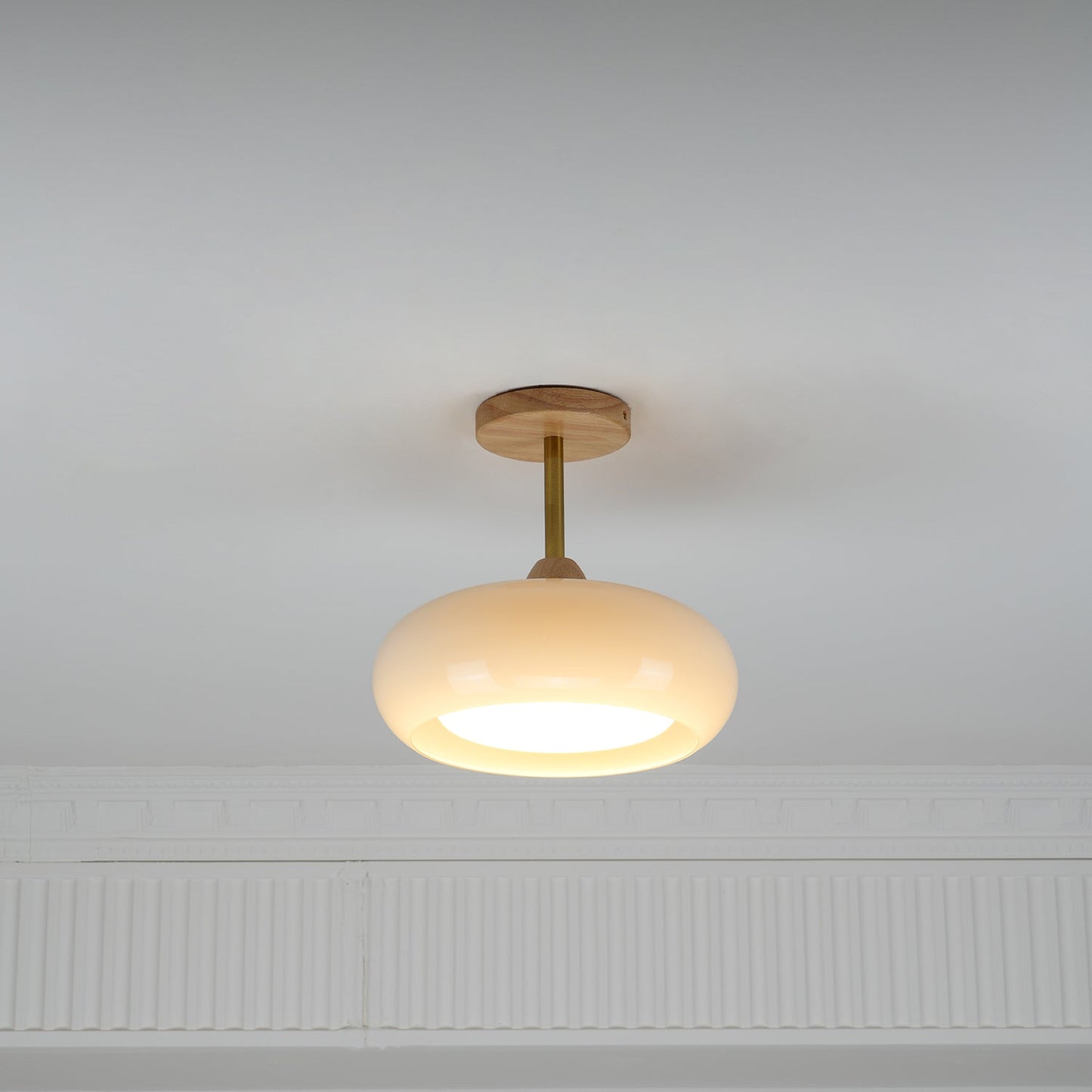 Glass Shade Ceiling Light With Wood Canopy