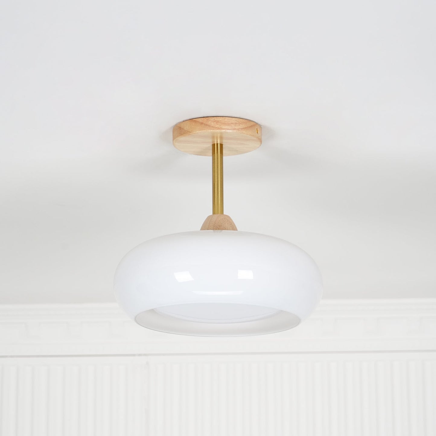 Glass Shade Ceiling Light With Wood Canopy