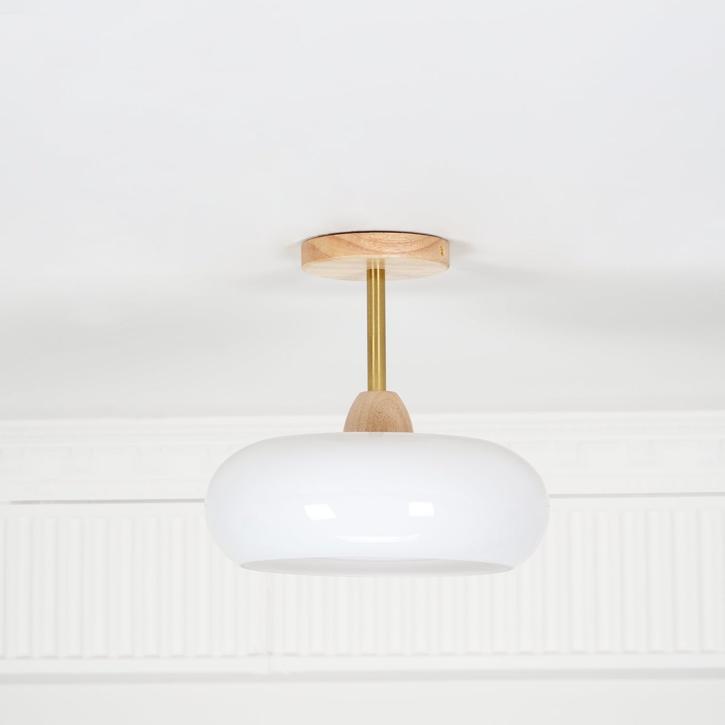 Glass Shade Ceiling Light With Wood Canopy