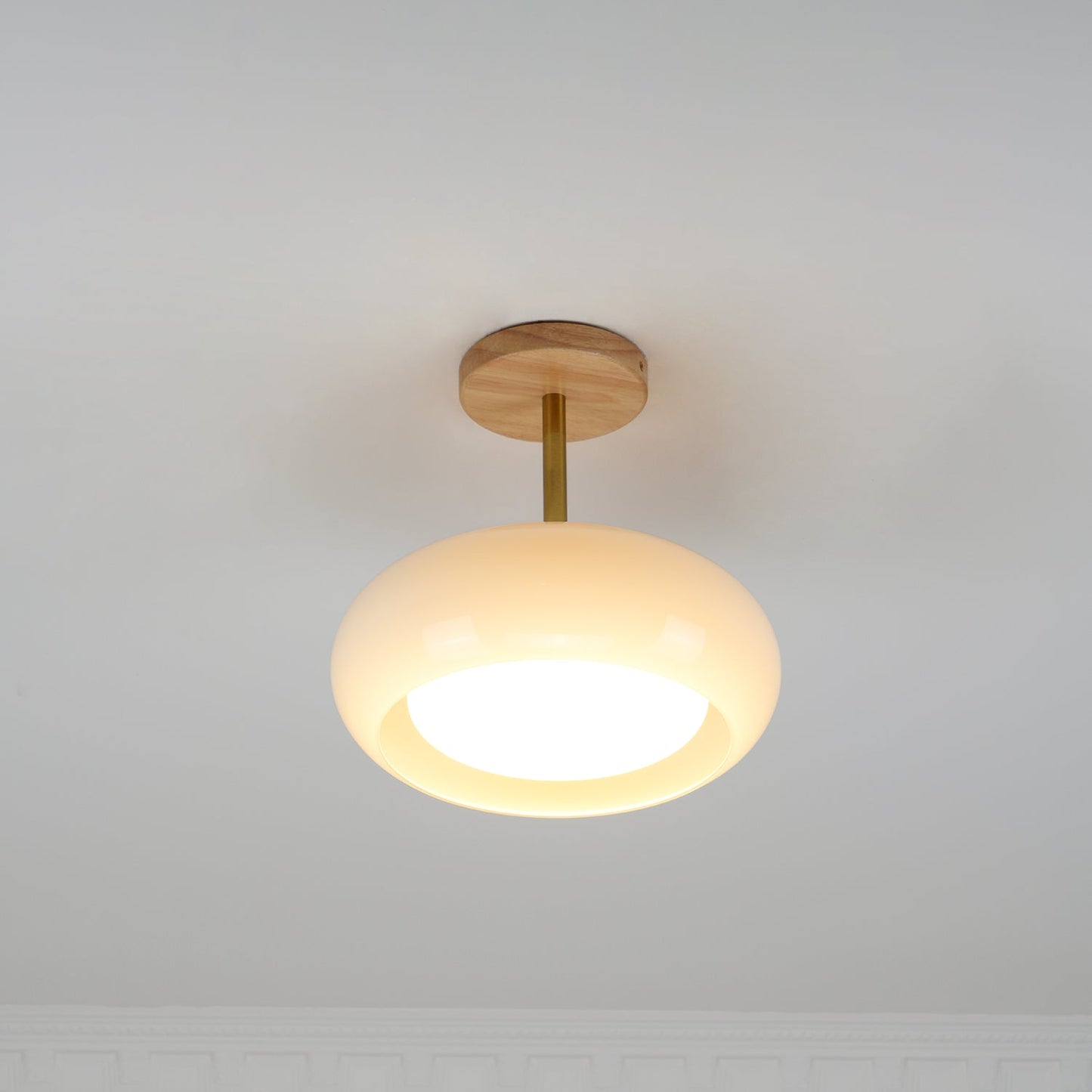 Glass Shade Ceiling Light With Wood Canopy