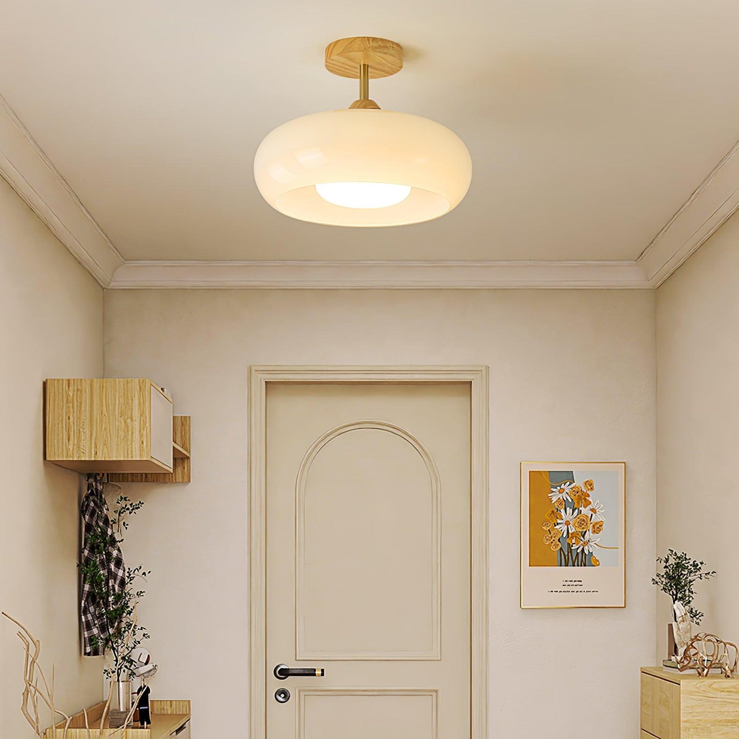 Glass Shade Ceiling Light With Wood Canopy