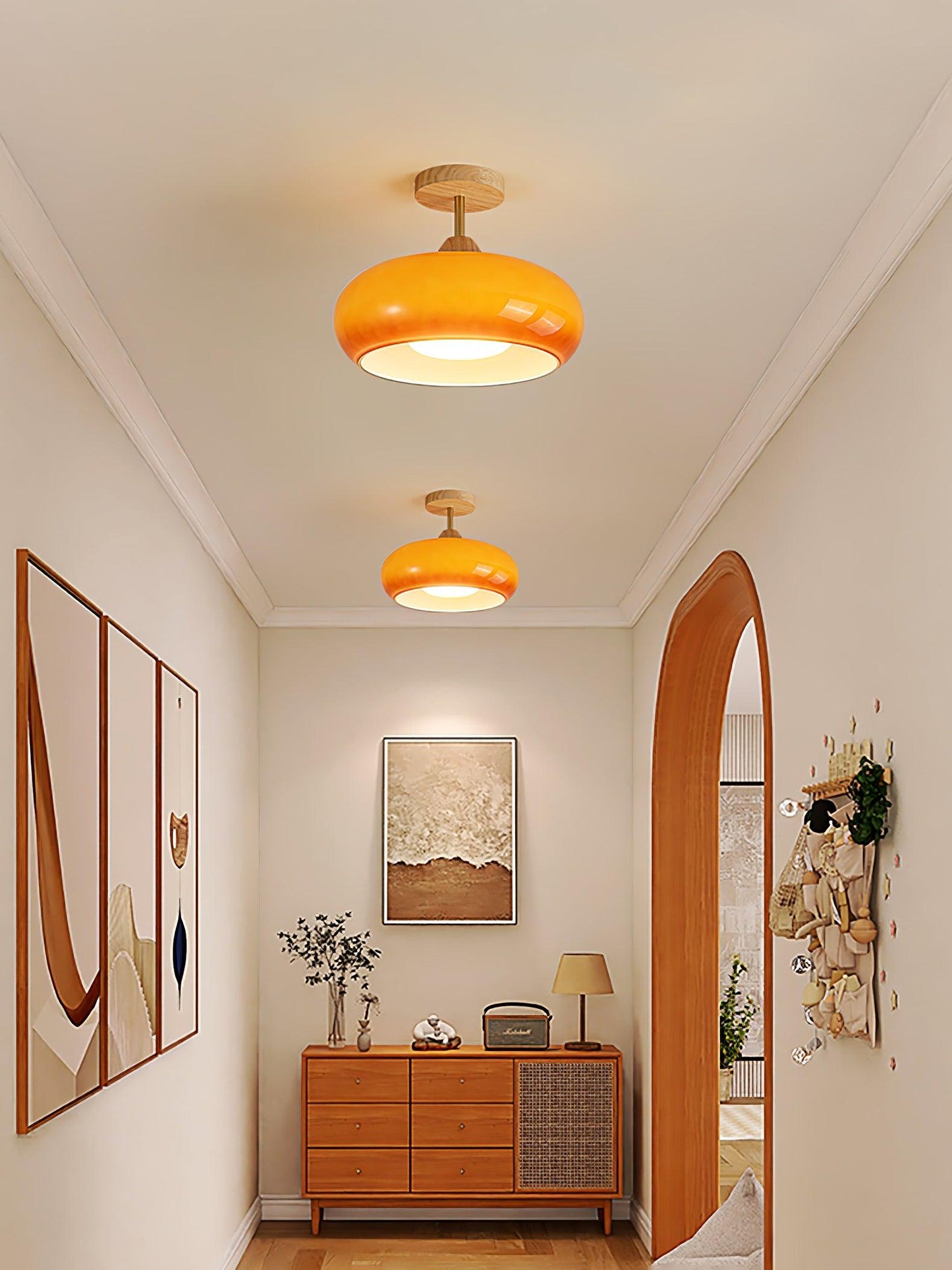 Glass Shade Ceiling Light With Wood Canopy