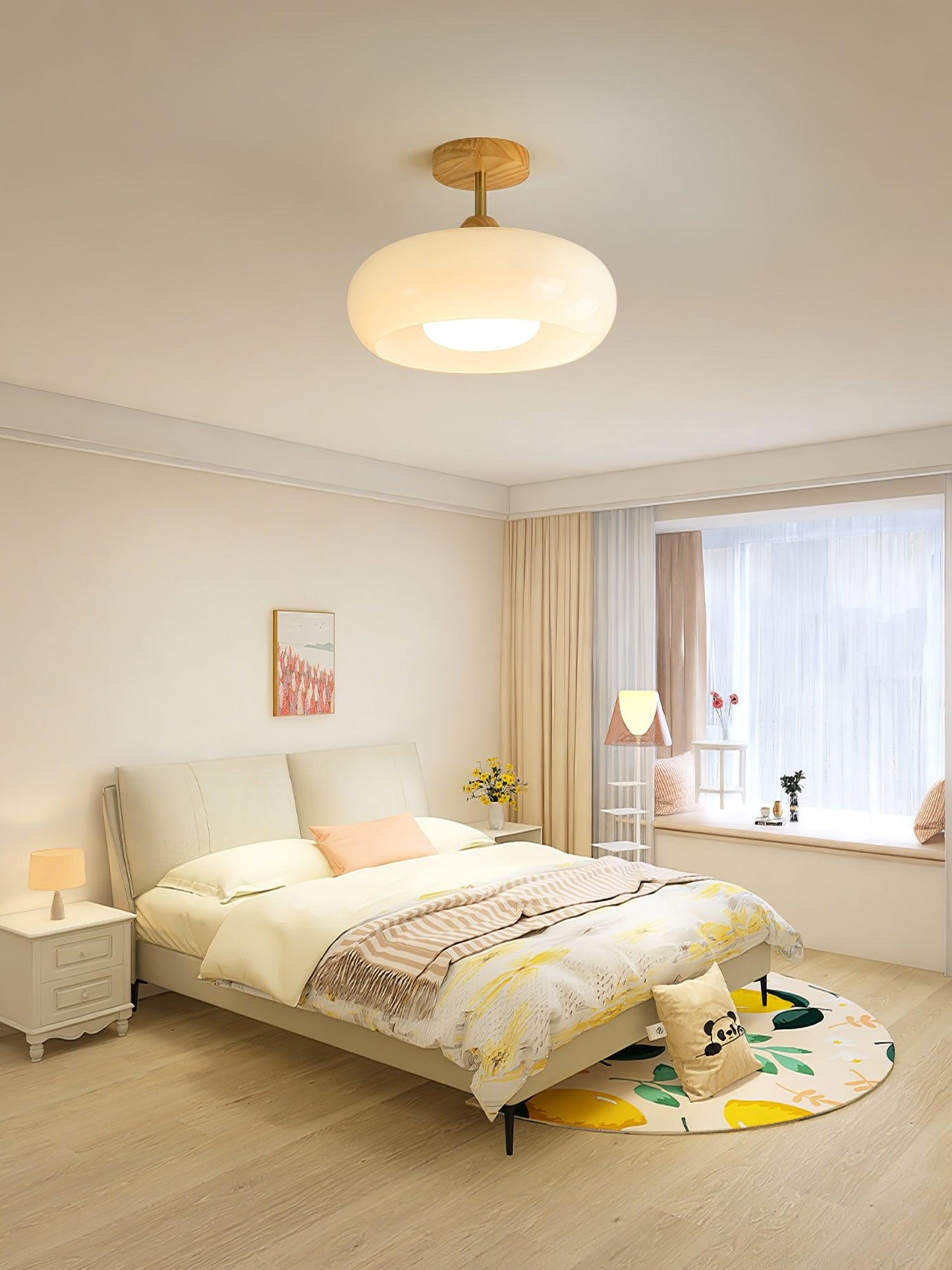Glass Shade Ceiling Light With Wood Canopy
