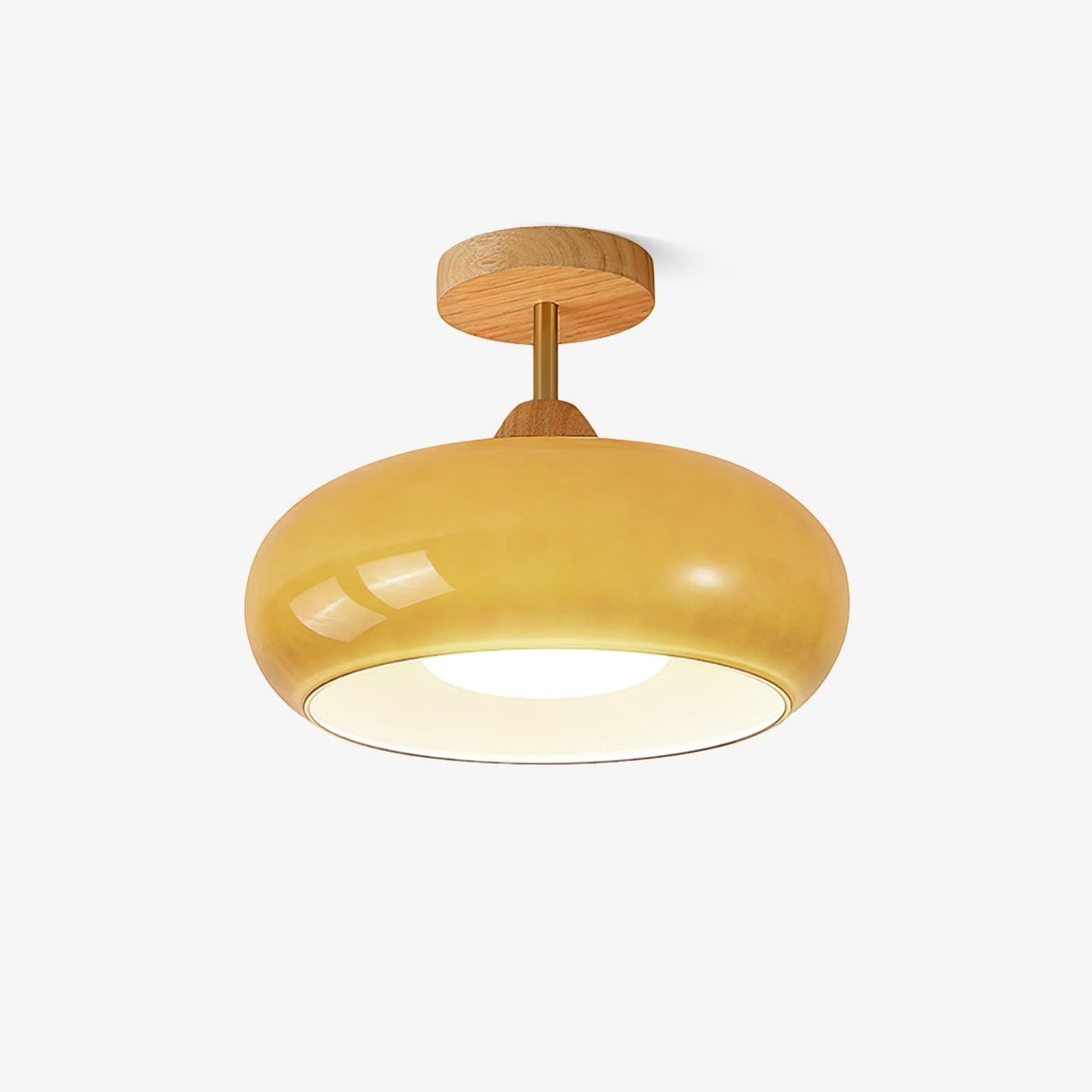 Glass Shade Ceiling Light With Wood Canopy