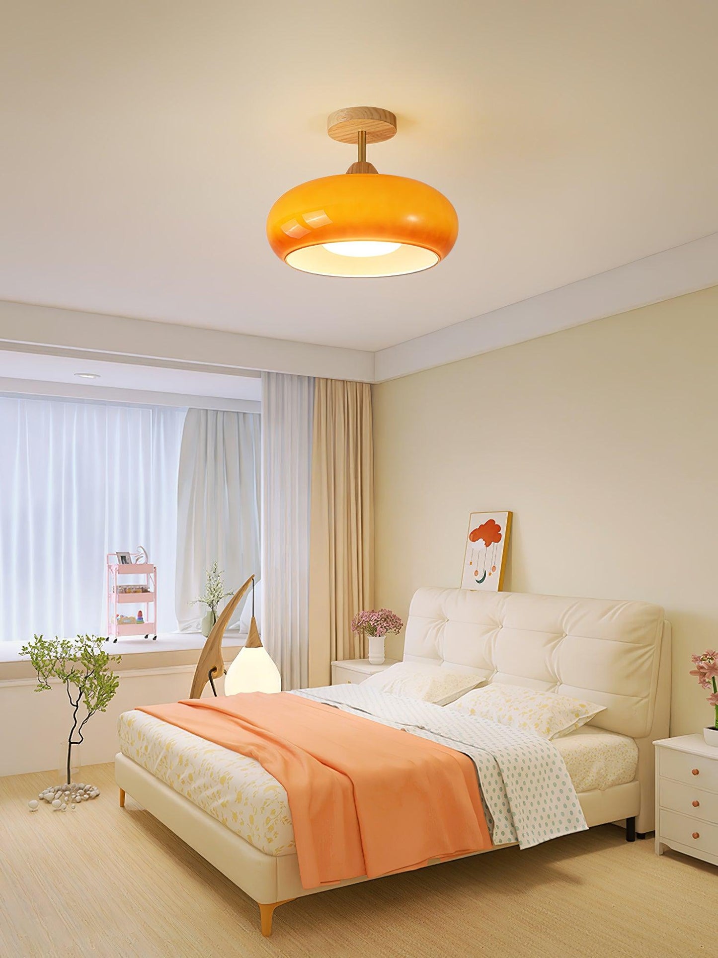 Glass Shade Ceiling Light With Wood Canopy