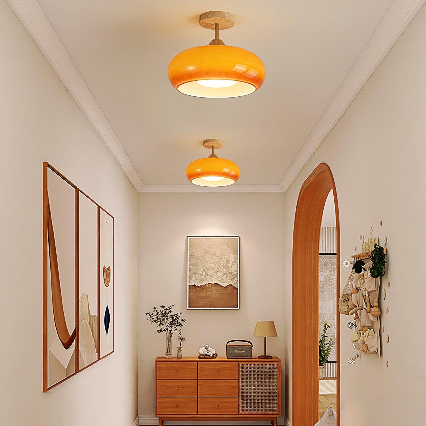 Glass Shade Ceiling Light With Wood Canopy