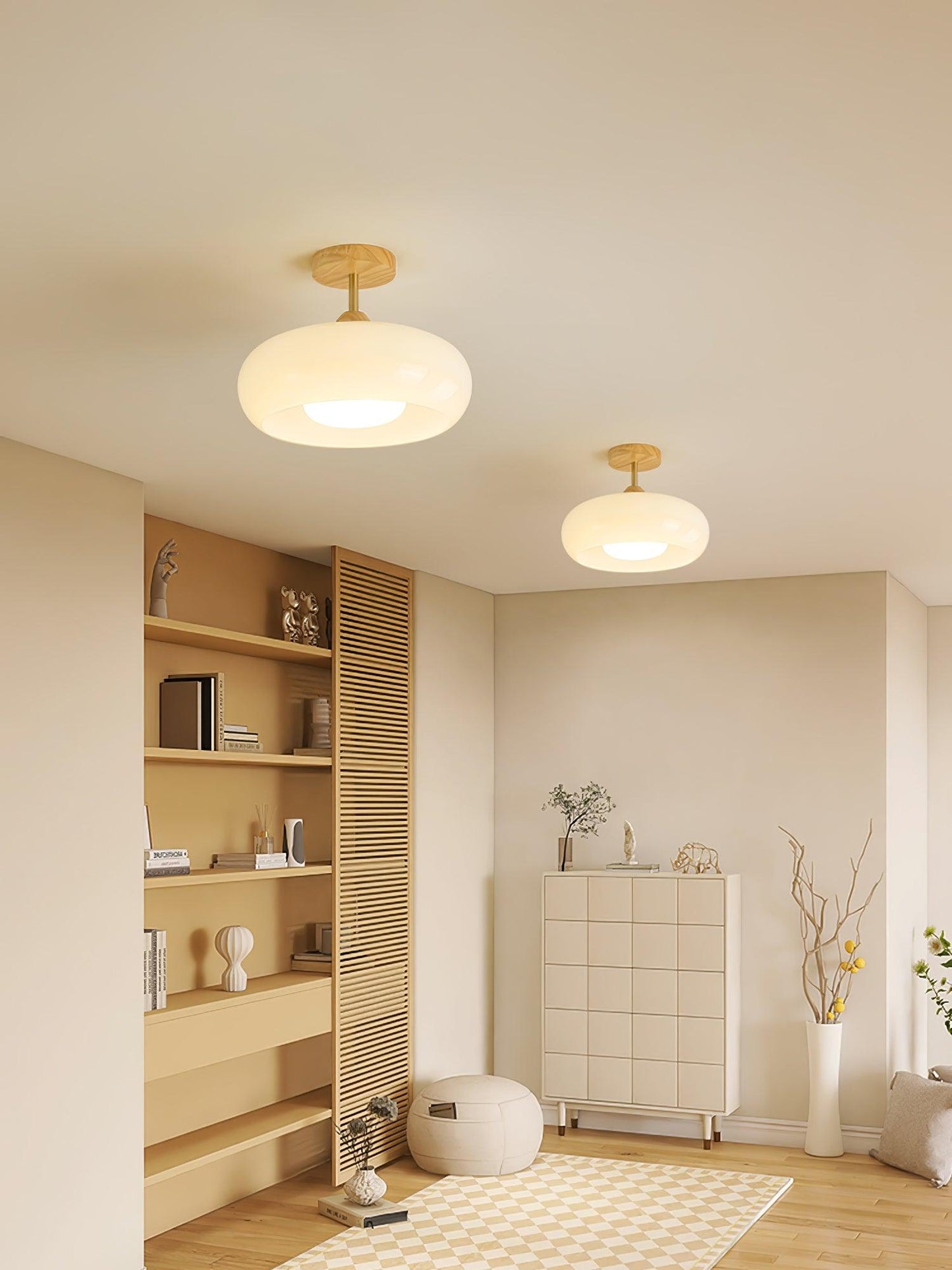 Glass Shade Ceiling Light With Wood Canopy