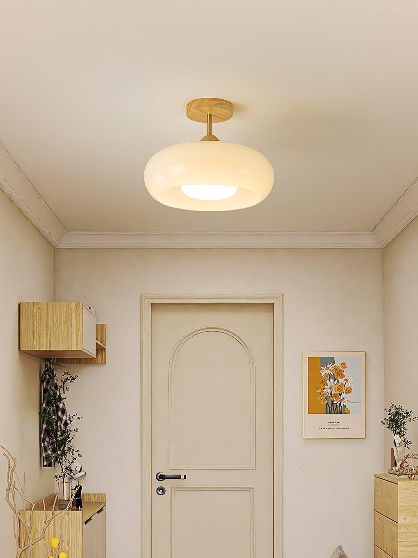 Glass Shade Ceiling Light With Wood Canopy