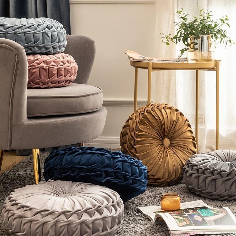 Decorative Pillow Velvet Round Frill Cushion