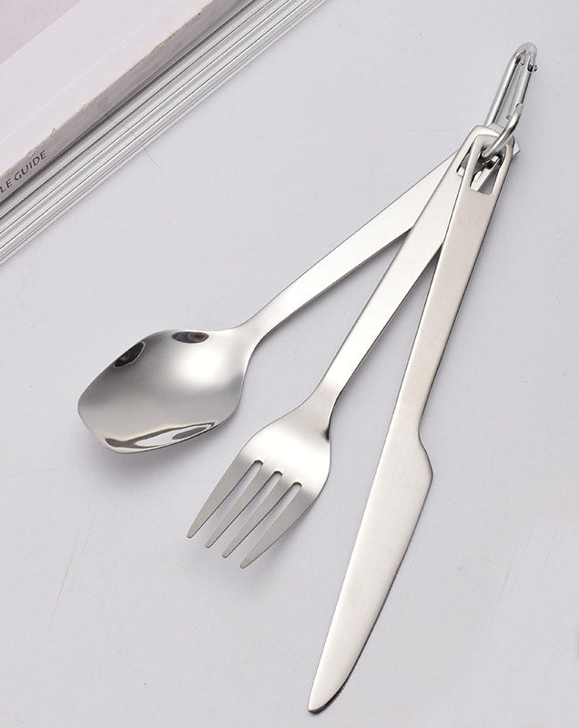 Portable Camping Utensil Set – Gold Stainless Steel Knife Fork Spoon