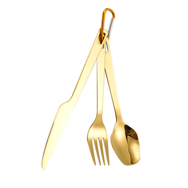 Portable Camping Utensil Set – Gold Stainless Steel Knife Fork Spoon