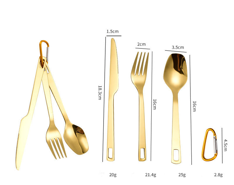 Portable Camping Utensil Set – Gold Stainless Steel Knife Fork Spoon