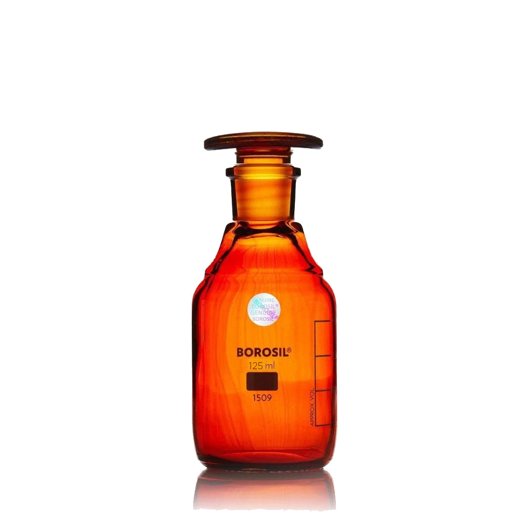 Reagent Bottle Amber Glass with Glass Stopper Borosil
