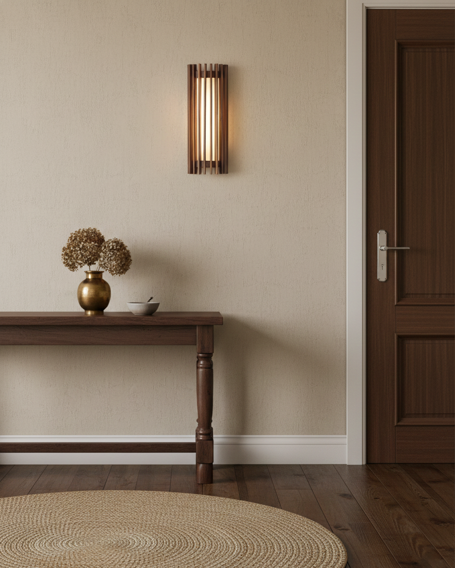 Walnut Slat Wall Light With Vertical Linear Diffuser