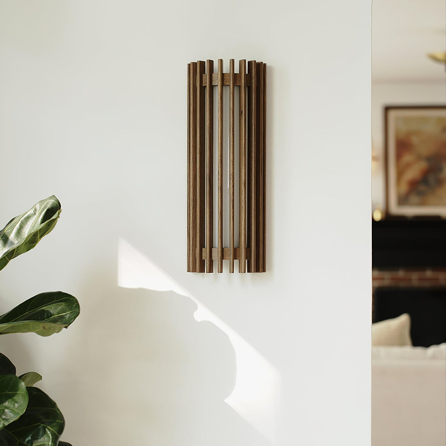 Walnut Slat Wall Light With Vertical Linear Diffuser