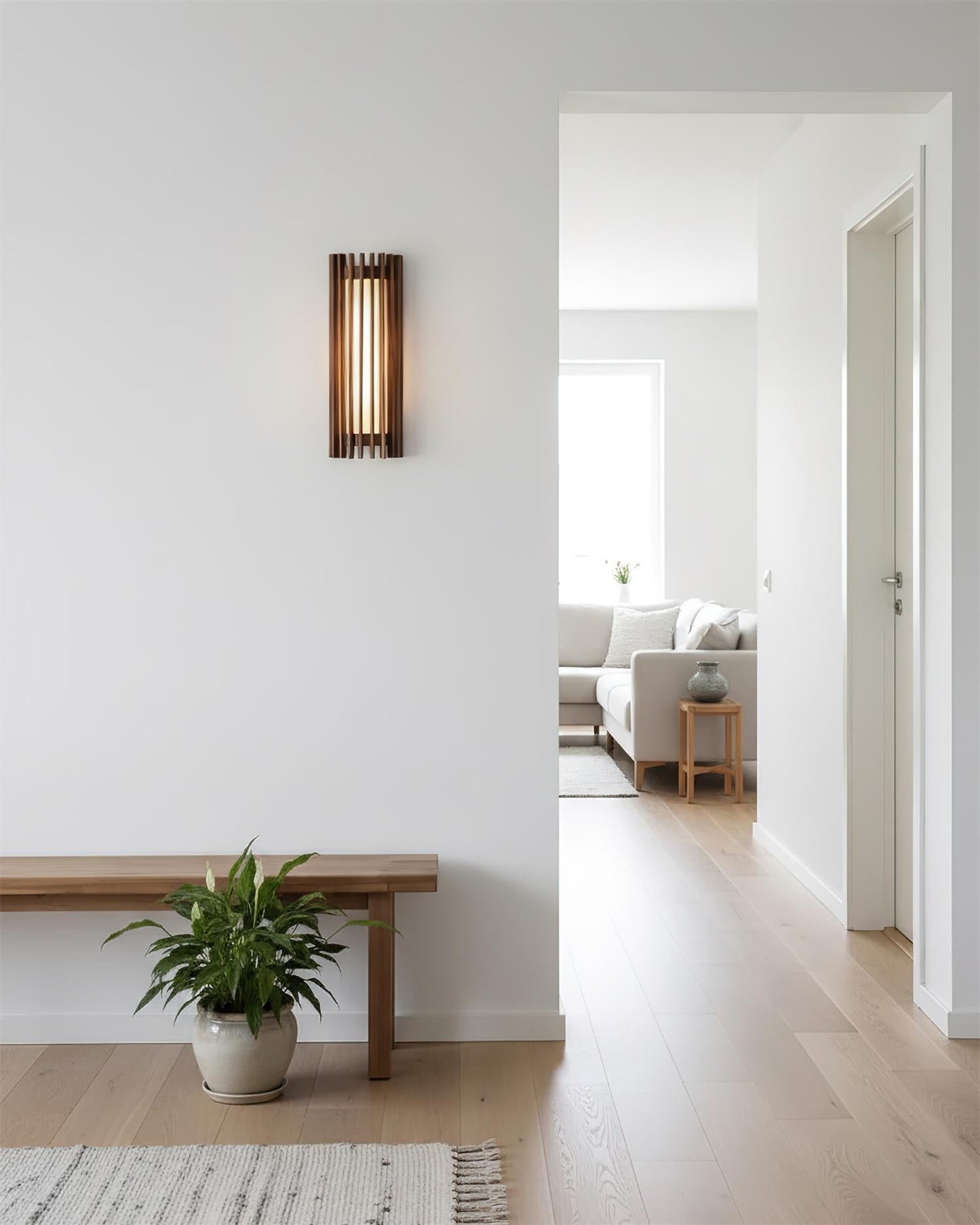 Walnut Slat Wall Light With Vertical Linear Diffuser
