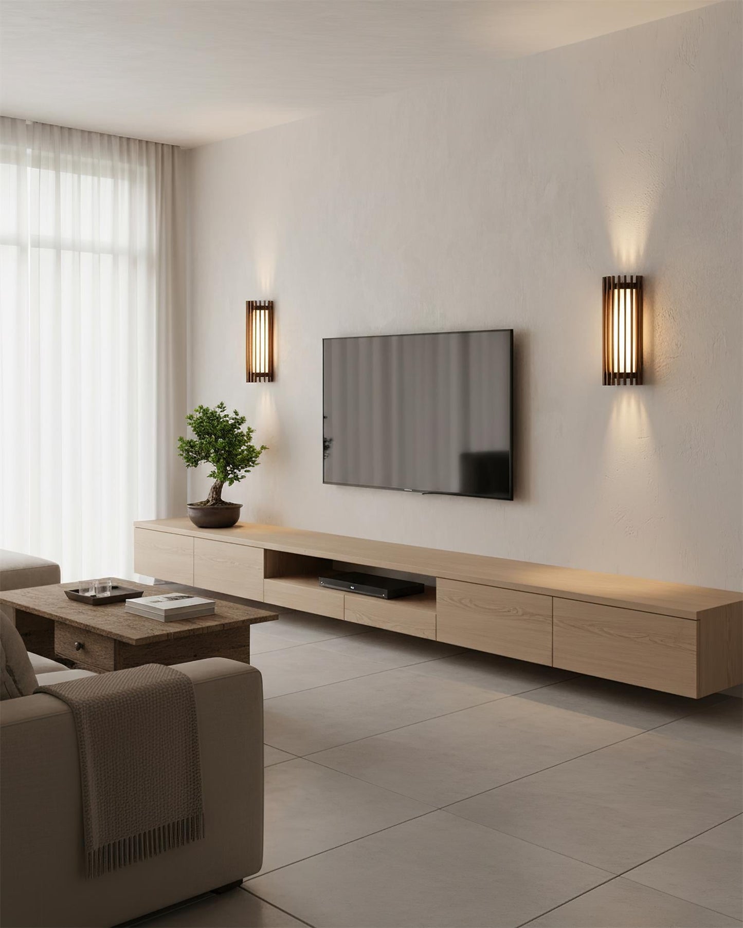 Walnut Slat Wall Light With Vertical Linear Diffuser