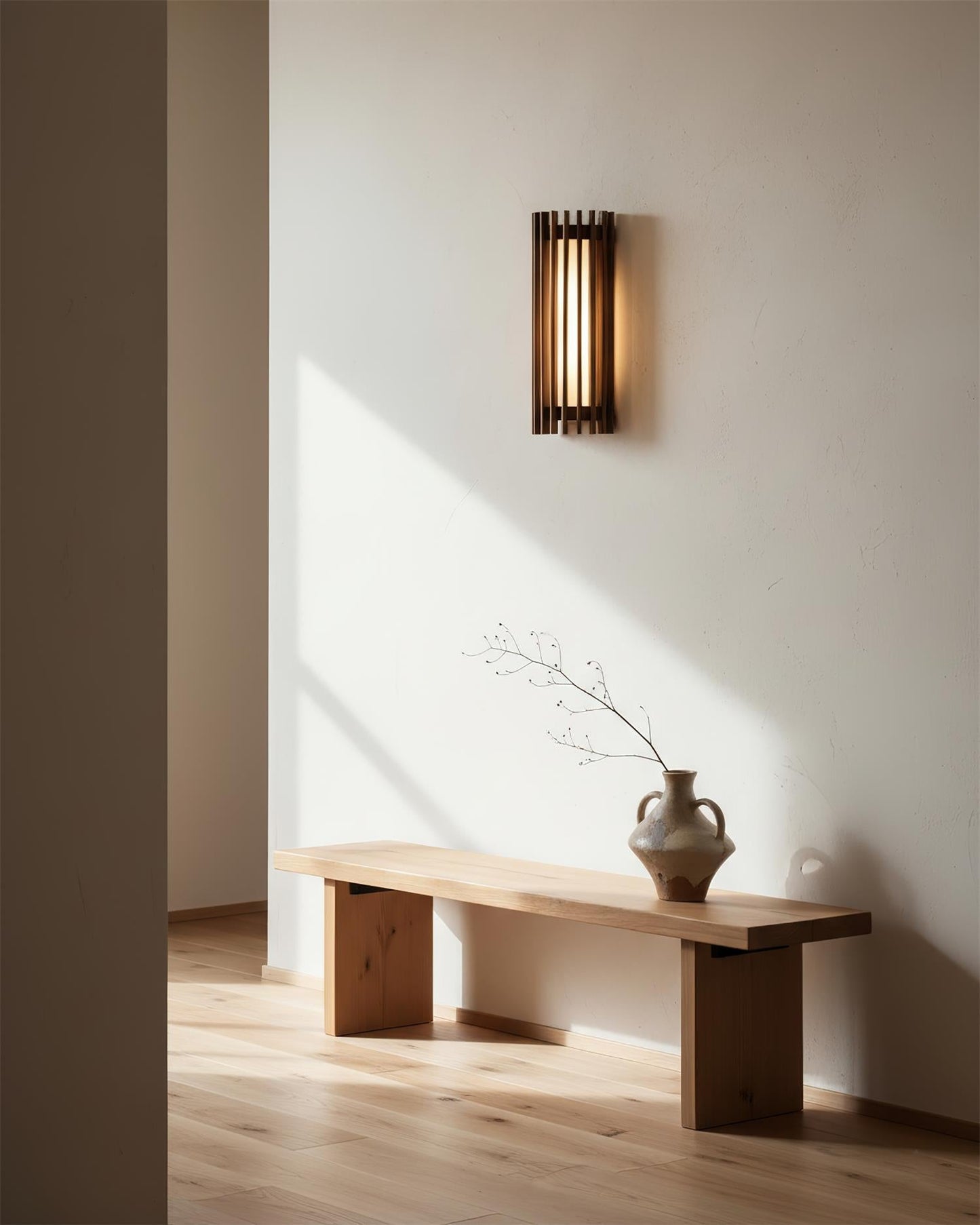 Walnut Slat Wall Light With Vertical Linear Diffuser