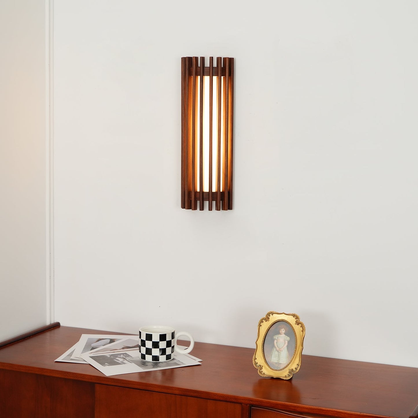 Walnut Slat Wall Light With Vertical Linear Diffuser
