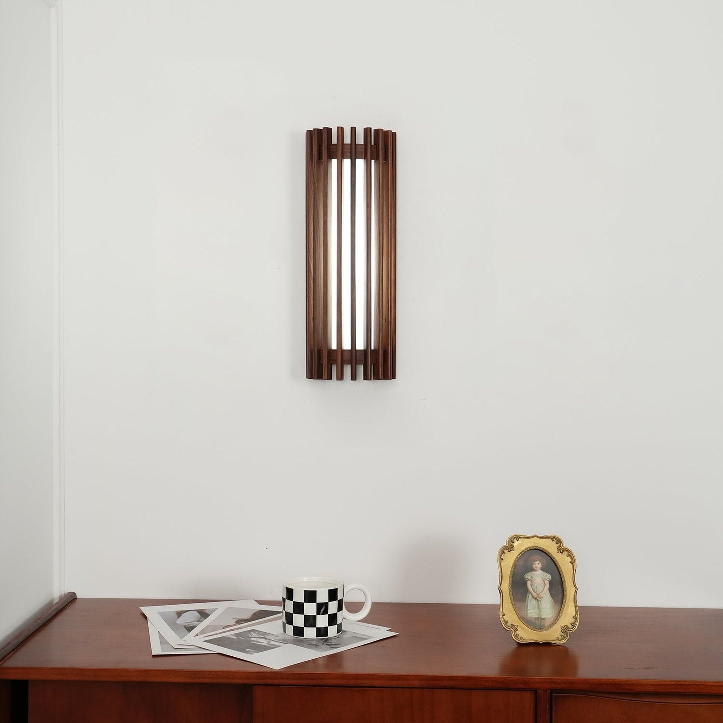 Walnut Slat Wall Light With Vertical Linear Diffuser