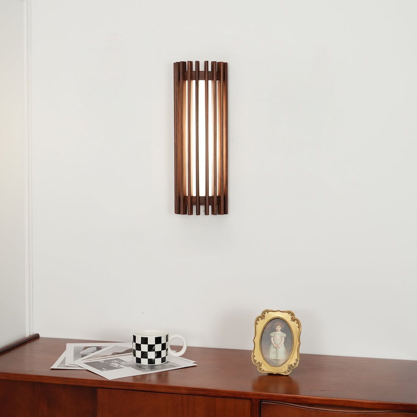 Walnut Slat Wall Light With Vertical Linear Diffuser