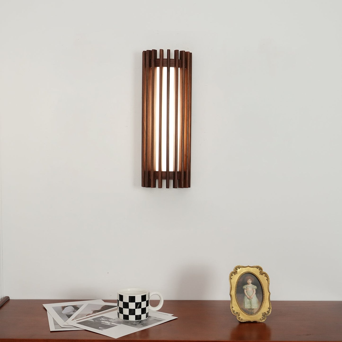 Walnut Slat Wall Light With Vertical Linear Diffuser