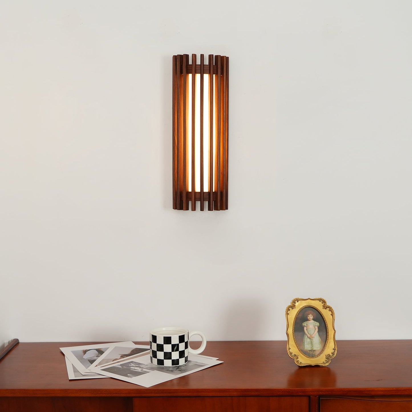 Walnut Slat Wall Light With Vertical Linear Diffuser