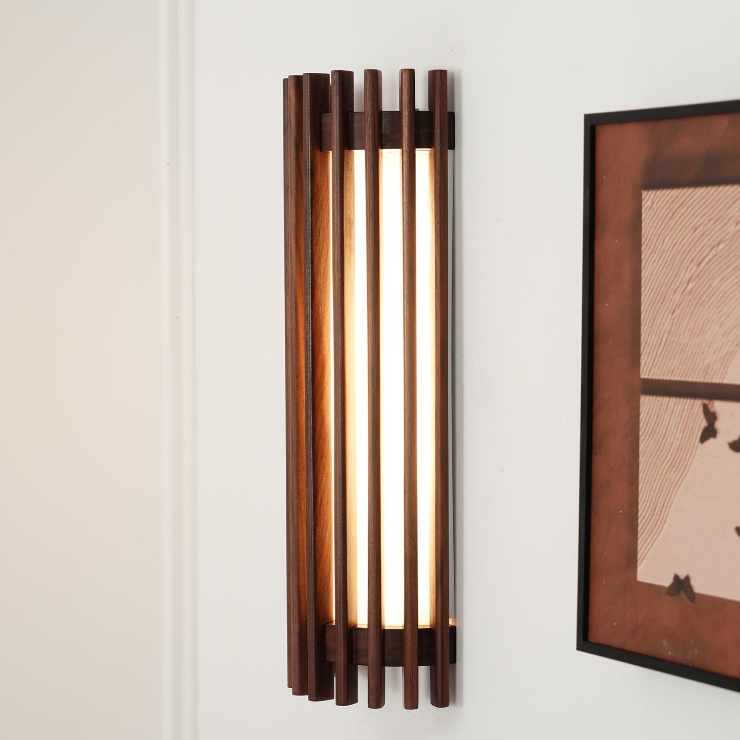Walnut Slat Wall Light With Vertical Linear Diffuser