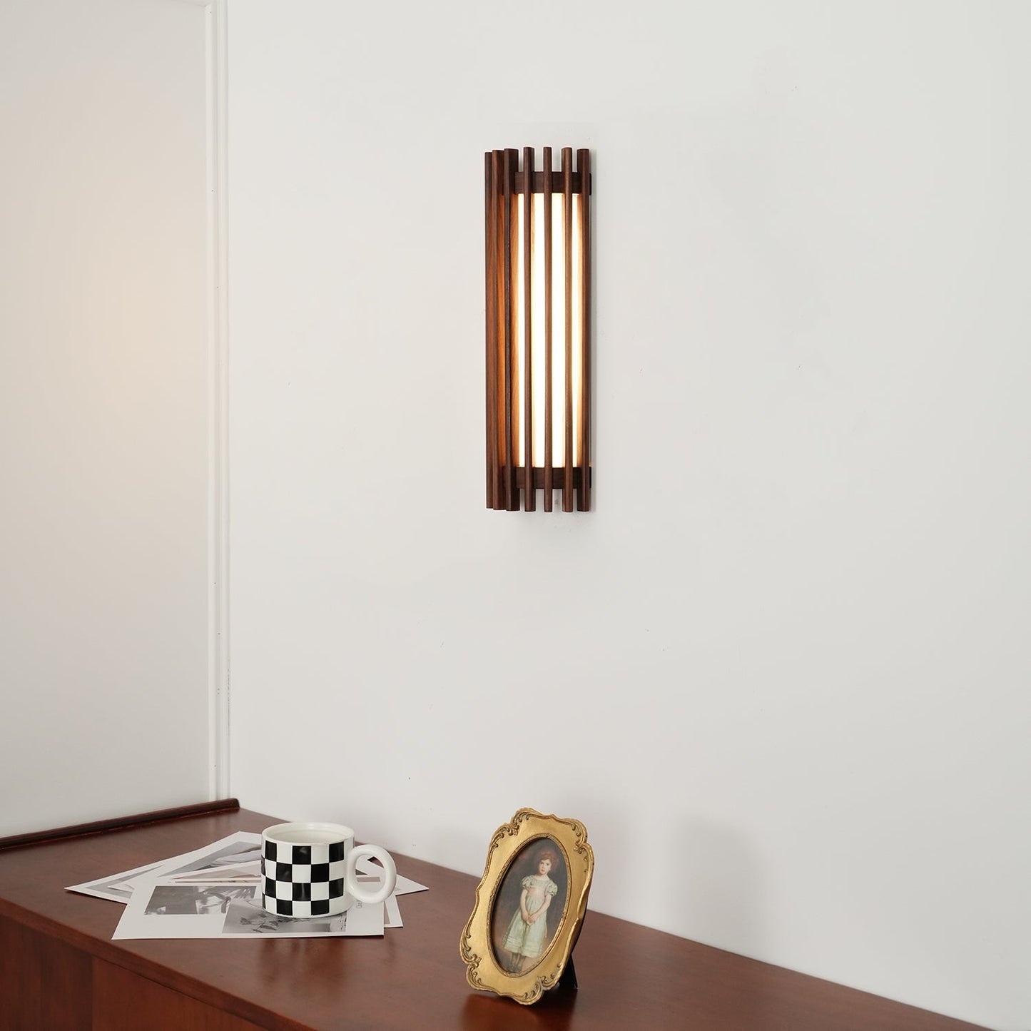 Walnut Slat Wall Light With Vertical Linear Diffuser
