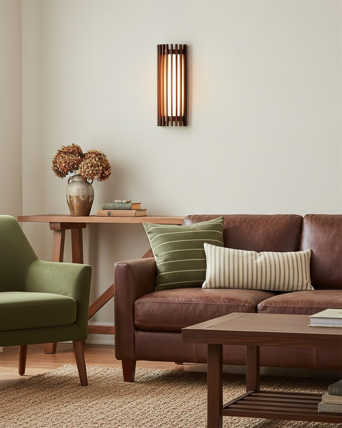 Walnut Slat Wall Light With Vertical Linear Diffuser