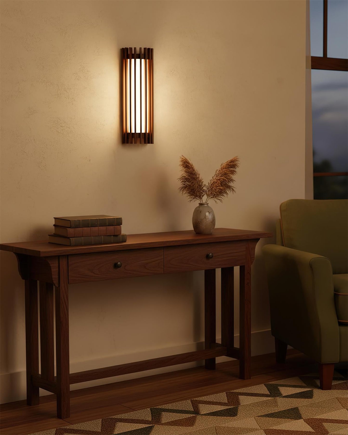 Walnut Slat Wall Light With Vertical Linear Diffuser