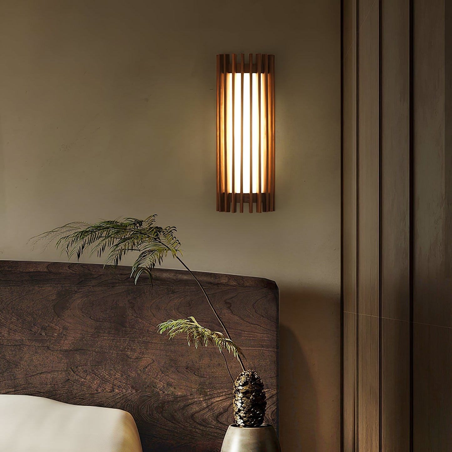 Walnut Slat Wall Light With Vertical Linear Diffuser