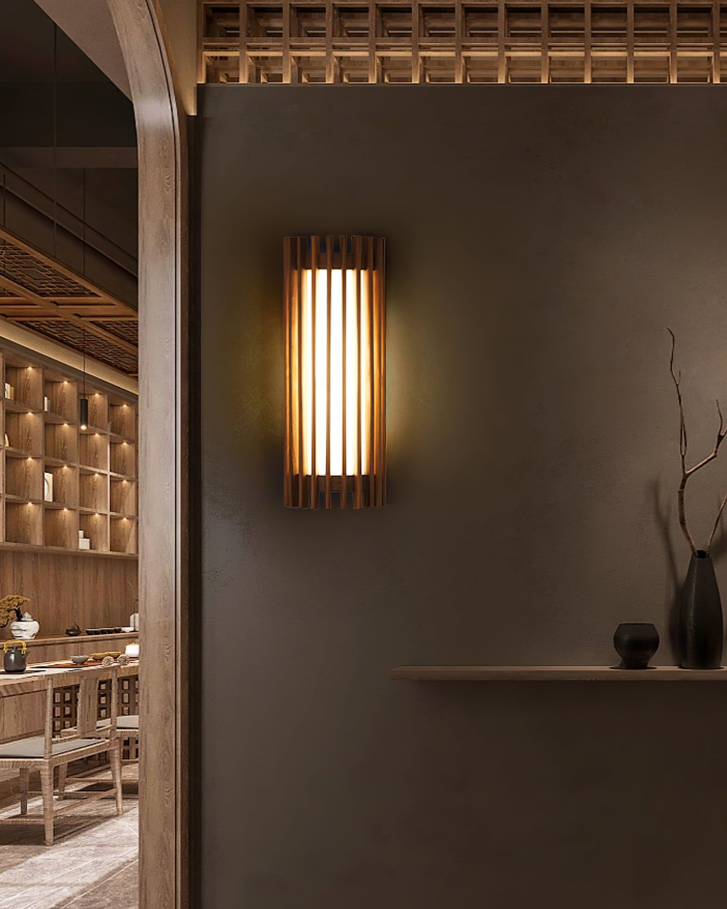 Walnut Slat Wall Light With Vertical Linear Diffuser