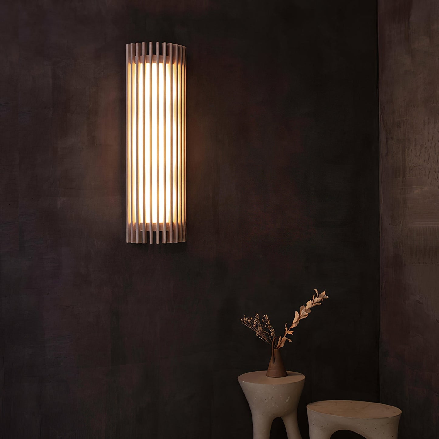Walnut Slat Wall Light With Vertical Linear Diffuser