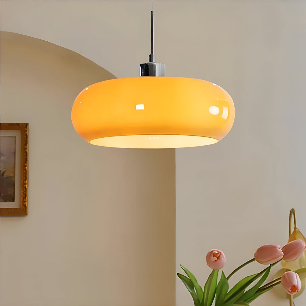 Bauhaus Opal Glass LED Pendant Lights With Oval Shade And Black Cord