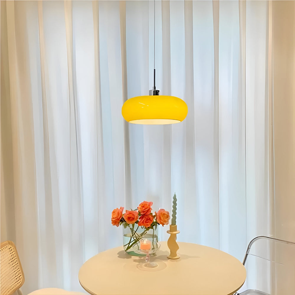 Bauhaus Opal Glass LED Pendant Lights With Oval Shade And Black Cord